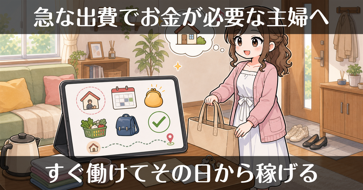 急な出費でお金が必要な主婦へ｜すぐ働けてその日から稼げる仕事
